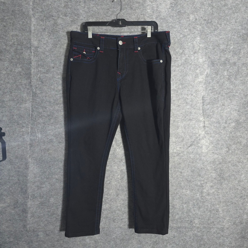 True Religion Geno Mens 34 Black Contrast Stitch Relaxed Slim Jeans Streetwear
